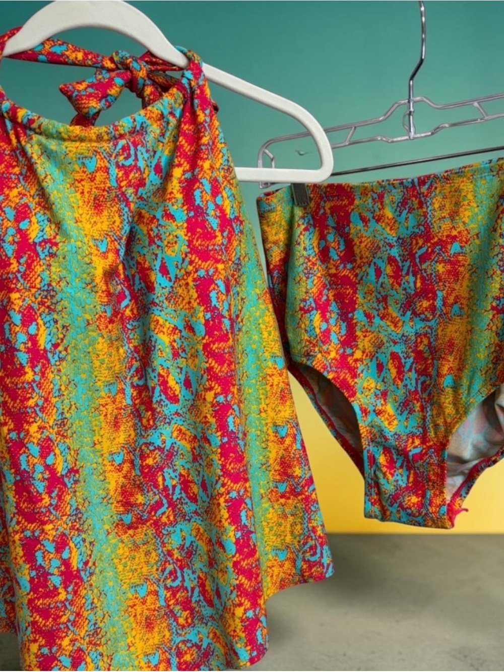 Bright Multicolor Halter Swim Top & Briefs - Women Swim